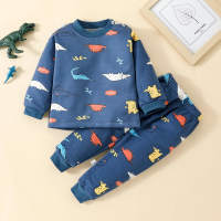 Toddler Boy Cotton Animal Color-block T-shirt & Pants Pajamas  Navy Blue