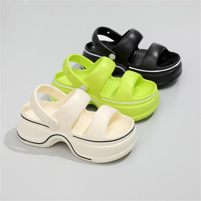 New high-heeled sandals eva deodorant non-slip thick-soled slippers one shoe two wear outdoor beach shoes women