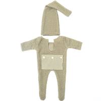 Cross-border Newborn Photography Clothing One-piece Ha Yi Photo Studio Photo Clothes Romper Knitted Boys Two-piece Set  Green