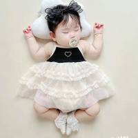 Newborn baby summer thin gauze skirt bag sling ins style baby girl one-piece one-month-old one-year-old dress  Beige
