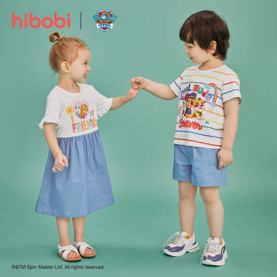 hibobi x PAW Patrol Vestido de bloque de tela con estampado informal de dibujos animados para niñas pequeñas