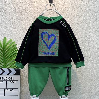 2-piece Toddler Boy Heart Printed Top & Solid Pants