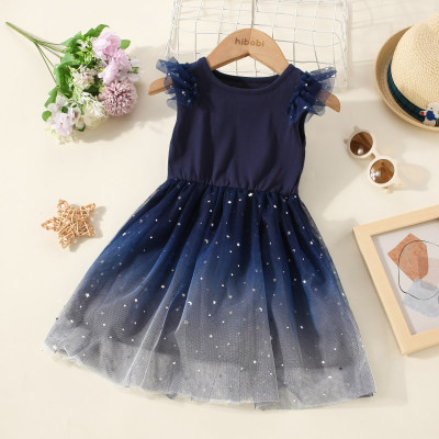 Toddler Girl Gradient Color Star Pattern Mesh Patchwork Sleeveless Dress