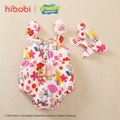hibobi×Spongebob Baby Girl Cartoon Print Ruffle Cami Bodysuit & Headband