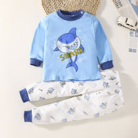 Top a maniche lunghe stampato con animali dei cartoni animati da bambino in 2 pezzi e pantaloni coordinati  Blu