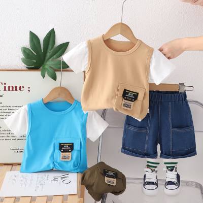 Boys summer short-sleeved suit 2024 new baby children's clothing summer pocket clothes boy baby summer two-piece suit