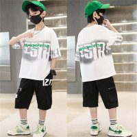 Boys summer short-sleeved suits casual handsome middle and large children's summer clothes  White