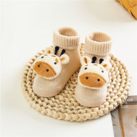 Chaussettes antidérapantes en pur coton pour bébé, décor d'animaux 3D  café