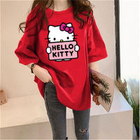 Camisetas estampadas da Hello Kitty para meninas adolescentes  Vermelho