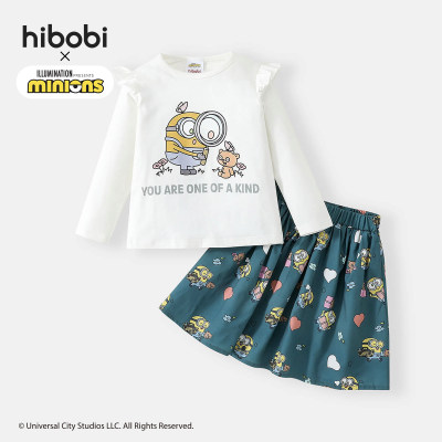 Minions✖ hibobi Girl Toddler All Over Printing Skirt Fly Sleeves T-shirt set