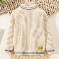 Toddler Boy Solid Color Stripe Pattern Mock Neck Knitted Sweater  Beige