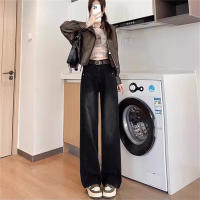 Loose high waisted slim fit wide leg jeans  Black