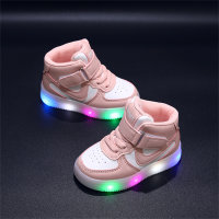 Children's Checkered Pattern Luminous High-Top Velcro Sneakers  Pink