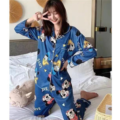 Conjunto de dos piezas de ropa para el hogar con pantalones largos de manga larga con estampado de dibujos animados de Mickey Mouse para mujer
