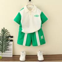 Children's clothing boys summer suit 2023 new handsome baby short-sleeved clothes children's summer polo shirt two-piece set  Green