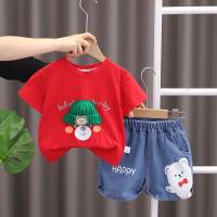 New style baby boy suit three-dimensional hat bear face short-sleeved suit trendy summer boy suit  Red