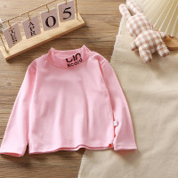 Toddler Girl Letter Print On Neckline Solid Thick Winter Long Sleeve T-Shirt  Pink