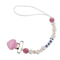 New Clay Crystal Anti-drop Chain Heart Iron Clip Pacifier Clip  Pink
