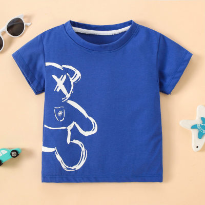Baby Boy Bear Graphic on Front and Back Short Sleeve T-Shirt