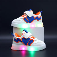 أحذية رياضية للأطفال مصنوعة من الجلد بقلب مزدوج بسيط وإضاءة LED للأطفال  أزرق