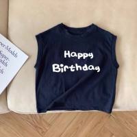 Camiseta sin mangas para bebé, 100% algodón, letras divertidas, chaleco para niños y niñas, top de verano  Azul marino