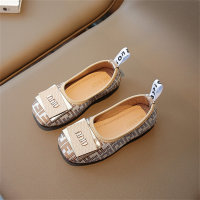 Korean style girls soft-soled fashionable slip-on leather shoes for children sweet princess shoes  Beige