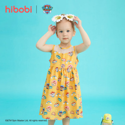 hibobi x PAW Patrol Vestido de prensa de tul con estampado de dibujos animados para niñas pequeñas