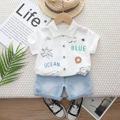 Baby summer casual fashion children's thin shirt short-sleeved suit shorts two-piece suit