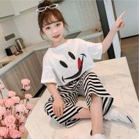 Summer children's clothing short-sleeved suit girls T-shirt anti-mosquito pants two-piece suit  White