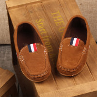 Children's flat solid color non-slip leather shoes  Brown