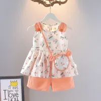 Nuevo estilo, traje de verano para niña de 0 a 5 años, traje de dos piezas a la moda para niña, ropa bonita de verano para niños, tendencia  naranja