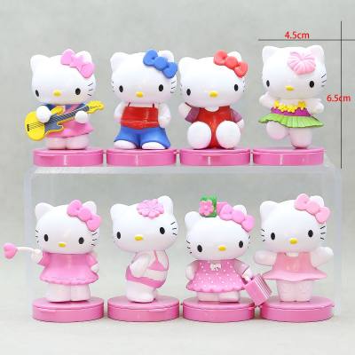 Cute pink KT cat figurines 8-piece set