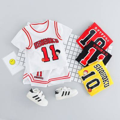 Sports children's suits for boys, round neck two-piece suits, short-sleeved T-shirts, summer soft cotton new baby casual breathable