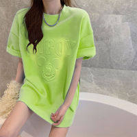 Teen Girls Embossed Mickey Lettering T-Shirt Top  Green