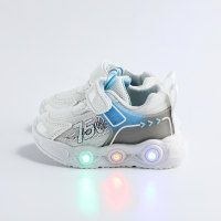 حذاء رياضي بشريط فيلكرو مرقع بألوان LED للأطفال الصغار  أبيض