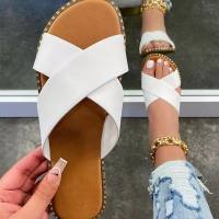 2024 New European and American Large Size Flat Casual Leopard Cross Women's Sandals  White