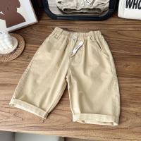 2024 summer children's clothing mid-sized children's 100-150 summer cotton thin breathable boys' shorts mid-length pants three-quarter pants  Khaki