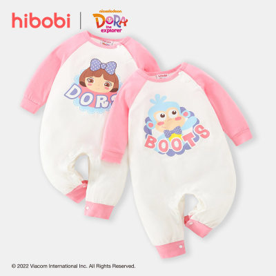 Hibobi × Dora Girl Baby Pink & White أفرول بأكمام مغطس