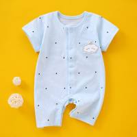 Baby jumpsuit pure cotton summer thin short-sleeved newborn clothes underwear baby romper pajamas crawling clothes  Blue
