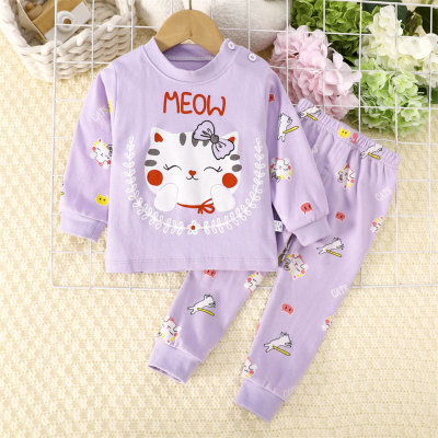 2-piece Toddler Girl Pure Cotton Letter and Cartoon Printed Long Sleeve Top & Matching Pants