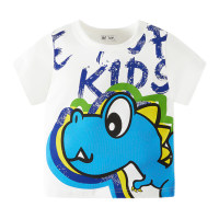 Camiseta infantil Dinossauro voador verão suéter com gola redonda  Branco