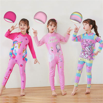 Cute long-sleeved children's swimsuit baby girl swimsuit beach sun protection swimsuit surfing suit conservative trousers