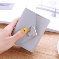 Love New Wallet Women's Short Style Concealed Buckle Multiple Card Position Card Bag Integrated Student Mini Sweet Thin Small Zero Wallet  Gray