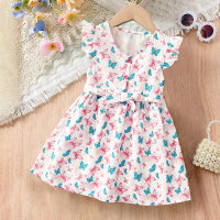 Toddler Girls Sweet And Elegant Style Butterfly Print Dress  Floral color