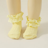 Calcetines de niña de puro algodón con volantes en color liso  Amarillo