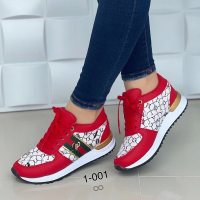 New color matching round toe shallow mouth lace-up casual sports shoes  Red