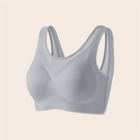Bra fixed cup breathable Japanese style contrast color jelly soft support side breasts seamless no steel ring beautiful back underwear  Gray