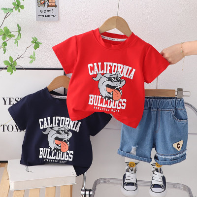 Foreign trade children's suits wholesale 2024 boys' and children's clothing summer clothes new cartoon printed casual short-sleeved T-shirt two-piece set