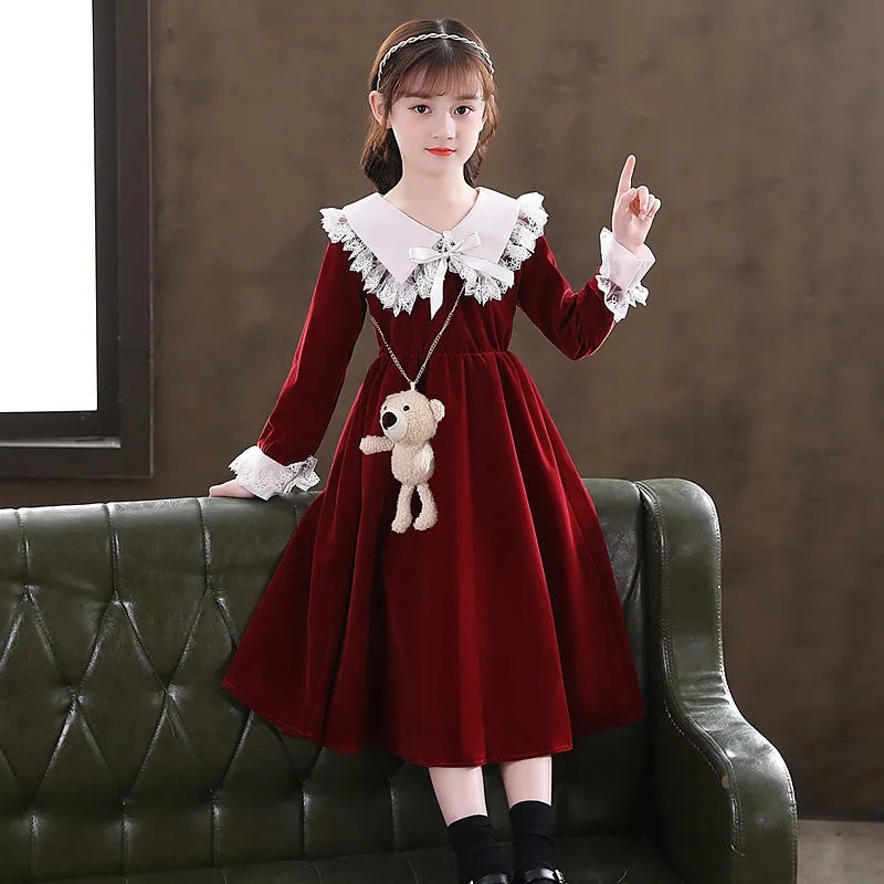 Velvet autumn and winter dress spring long sleeve mid length