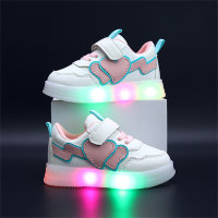 Children's sports shoes leather double heart simple LED luminous children's shoes  Pink